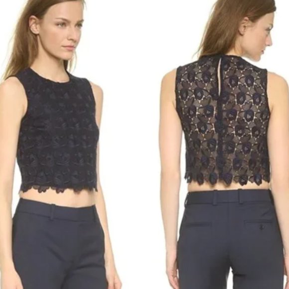 A.L.C. Adriana lace crop top blouse size 2 navy blue - Picture 6 of 6